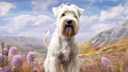 a white Scottish Wheaten dog sitting  photo