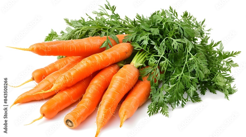Vibrant Orange Carrots with Fresh Green Tops on Isolated White Background Vibrant Orange Carrots with Fresh Green Tops on Isolated White Background