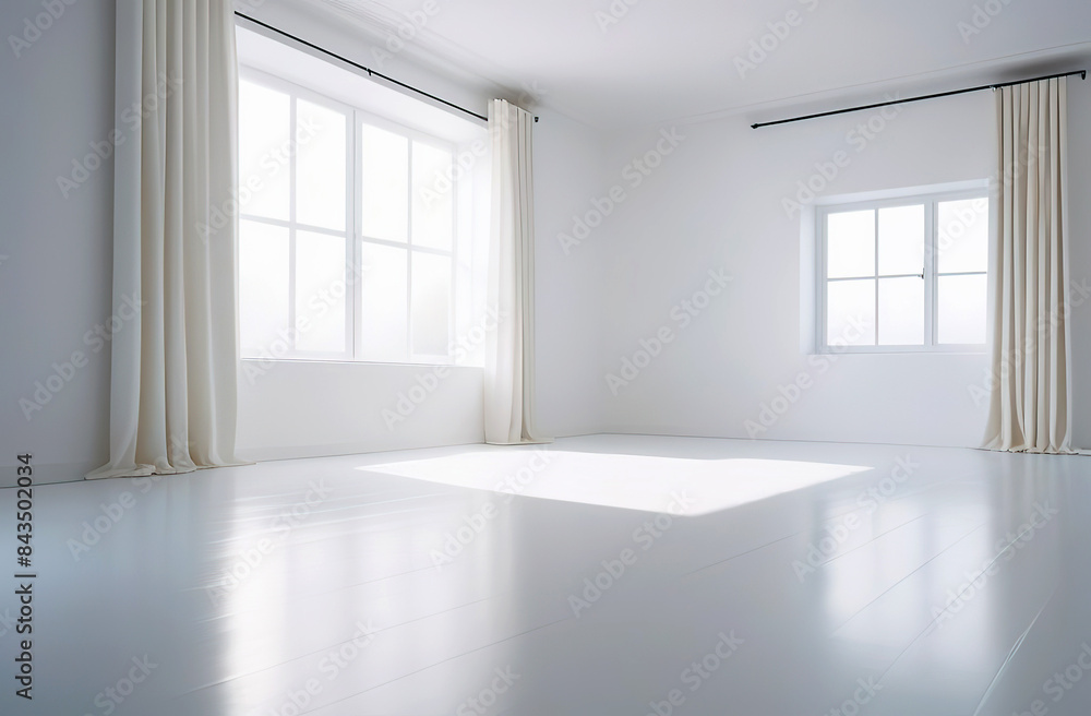 white empty room with white curtains,white walls and a white floor white empty room with white curtains,white walls and a white floor