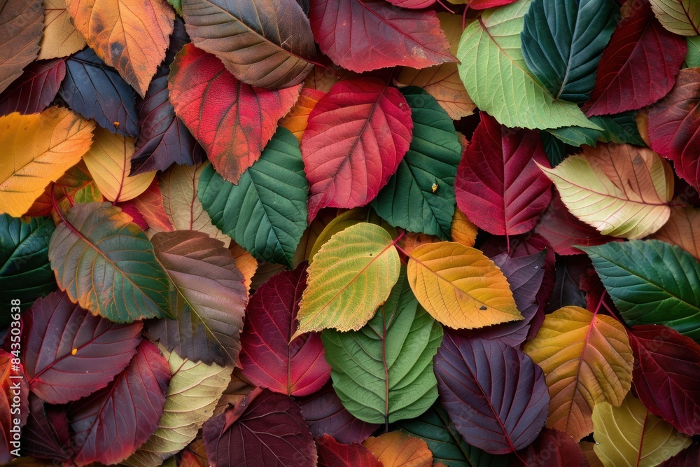 Vibrant autumn leaves arranged in an artistic pattern showcasing the beauty of fall colors and textures - Generative ai Vibrant autumn leaves arranged in an artistic pattern showcasing the beauty of fall colors and textures - Generative ai