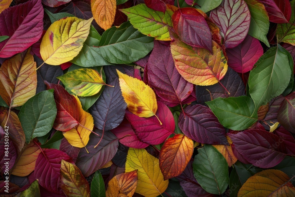 Vibrant autumn leaves arranged in an artistic pattern showcasing the beauty of fall colors and textures - Generative ai Vibrant autumn leaves arranged in an artistic pattern showcasing the beauty of fall colors and textures - Generative ai
