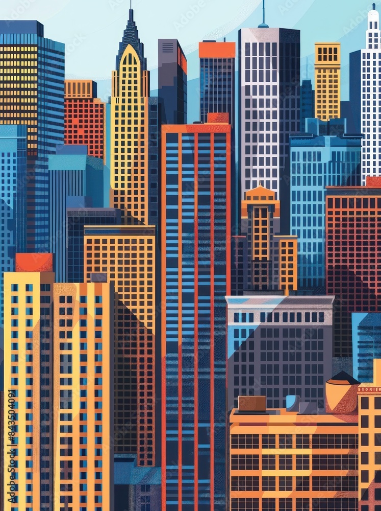 Obraz premium illustration of the cityscape of downtown with vibrant skyscrapers, modern urban landscape Generative ai