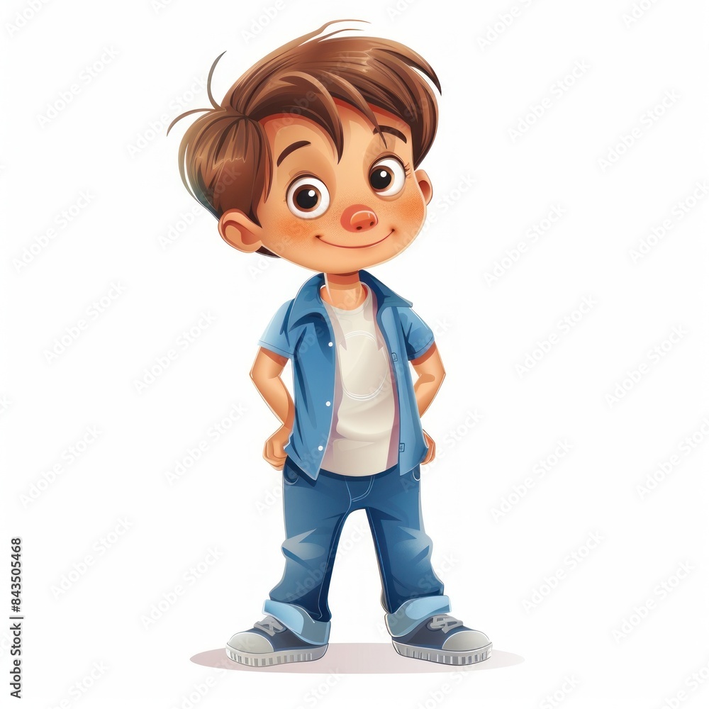 Illustration of a cute cartoon boy in casual clothes, smiling confidently with hands in pockets - Generative AI Illustration of a cute cartoon boy in casual clothes, smiling confidently with hands in pockets - Generative AI