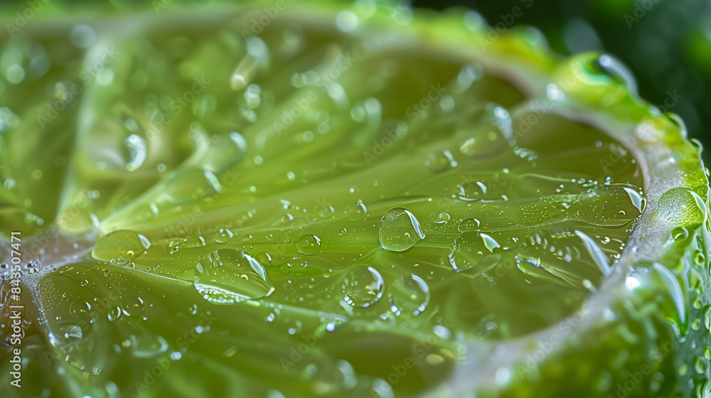 Photorealistic background wet lime green in water drops, concept of freshness, health, detox and natural food Photorealistic background wet lime green in water drops, concept of freshness, health, detox and natural food