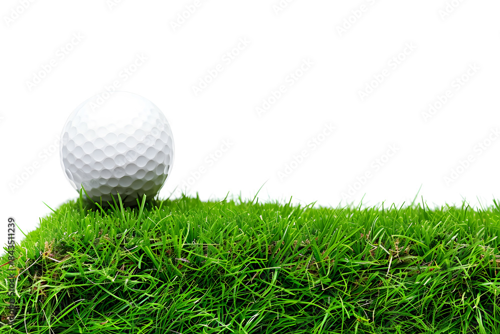 Golf ball on green grass field isolated on white background Golf ball on green grass field isolated on white background