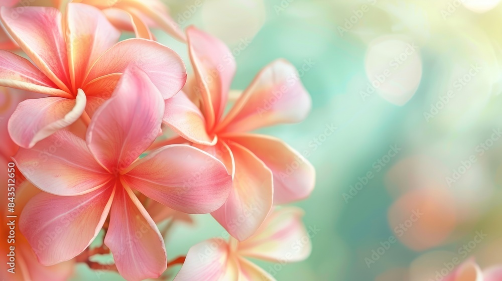 Exotic Rose Pink Frangipani Flower in Soft Green Blur Style Amidst Spring Landscape of Orange Plumeria Flower Exotic Rose Pink Frangipani Flower in Soft Green Blur Style Amidst Spring Landscape of Orange Plumeria Flower