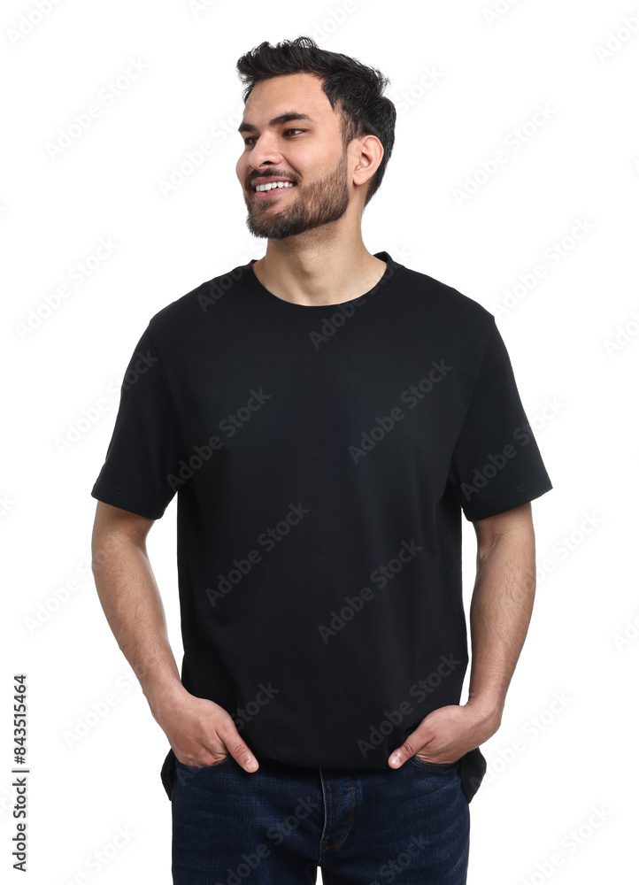 Smiling man in black t-shirt on white background Smiling man in black t-shirt on white background