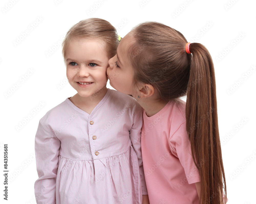 Portrait of cute little sisters on white background Portrait of cute little sisters on white background