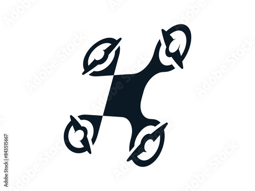 The drone logo with a perspective view created with a combination of negative space gives a simple and minimalist impression.