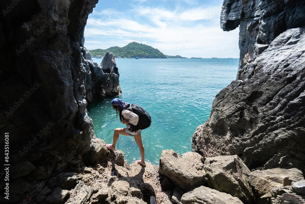 Fototapeta premium Happy traveler and tourism women travel summer. Summer Vacation