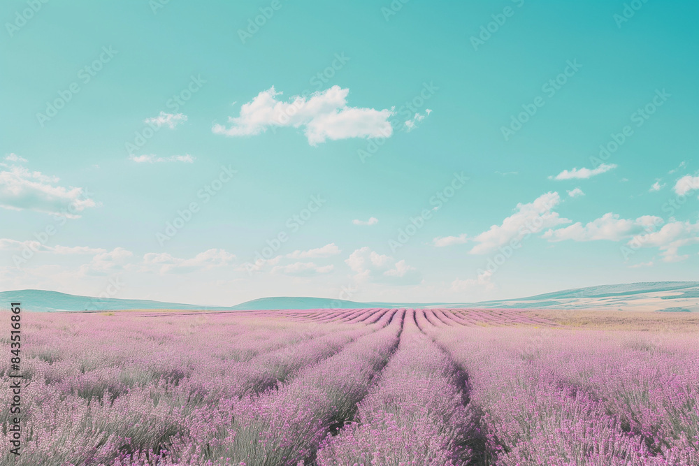 Obraz premium Vibrant lavender field under blue sky