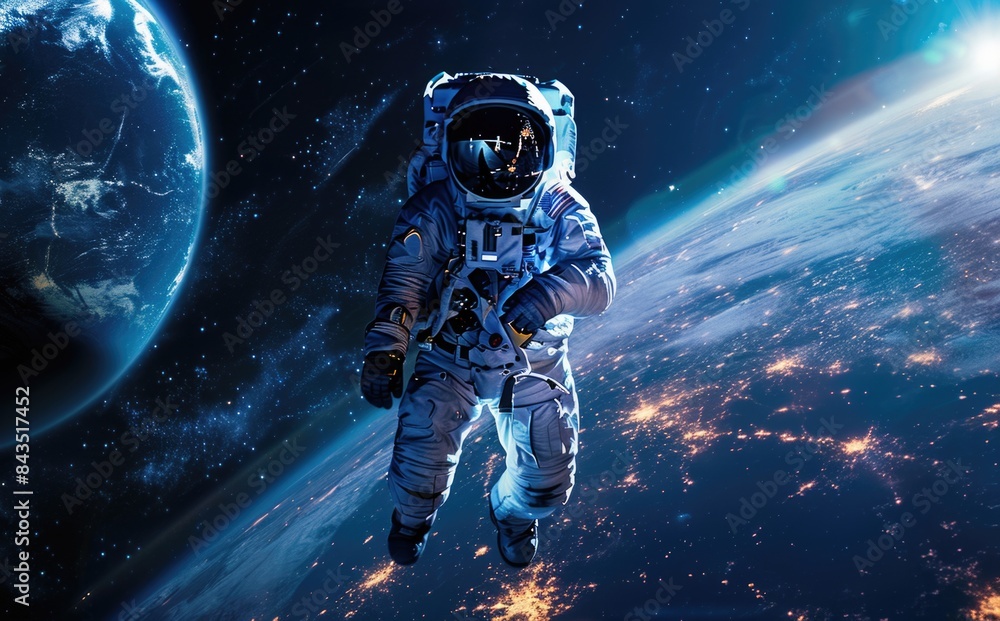 Astronaut in outer space over the planet Earth. Astronaut in outer space over the planet Earth.