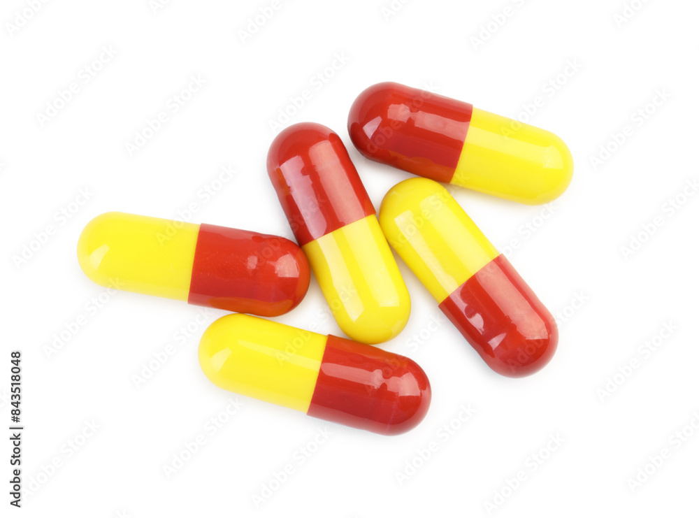 Many antibiotic pills isolated on white, top view Many antibiotic pills isolated on white, top view