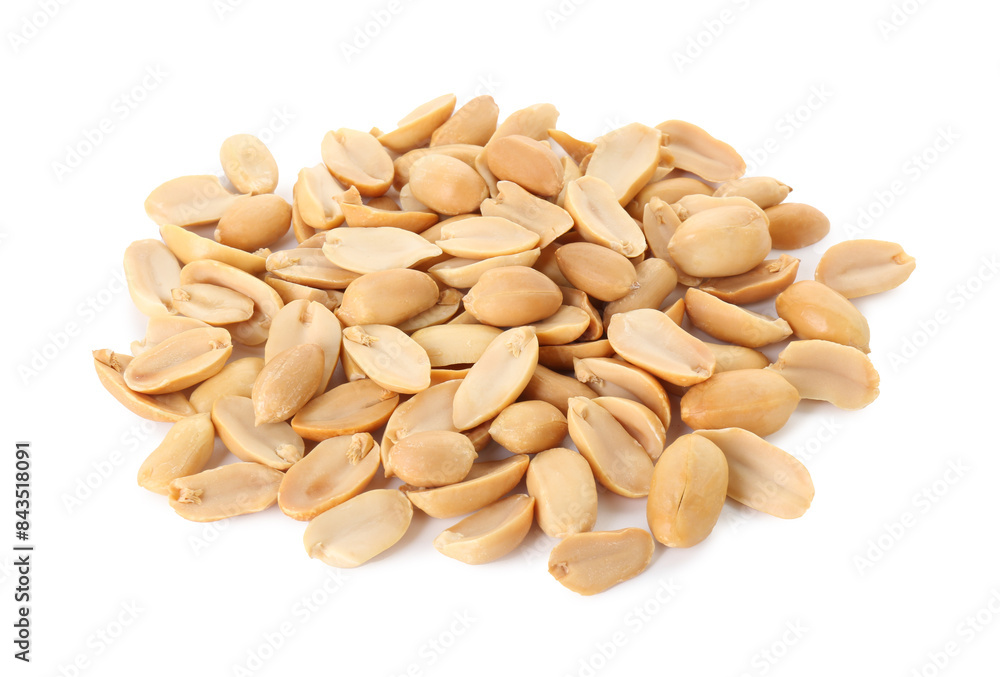 Pile of fresh peeled peanuts isolated on white Pile of fresh peeled peanuts isolated on white