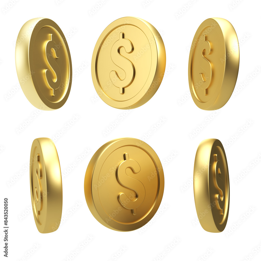 3D rendering of gold coins featuring a dollar sign, PNG transparent image. 3D rendering of gold coins featuring a dollar sign, PNG transparent image.