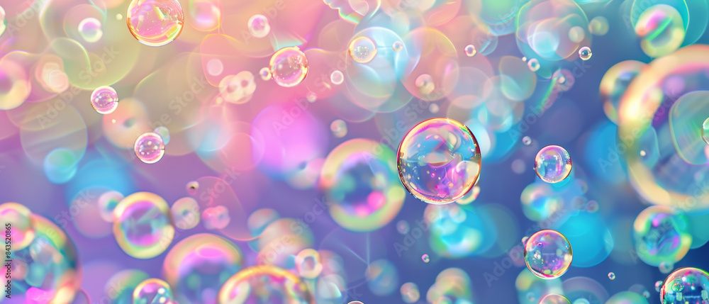 A mesmerizing scene of iridescent bubbles floating against a background of twinkling colorful lights in soft focus. A mesmerizing scene of iridescent bubbles floating against a background of twinkling colorful lights in soft focus.