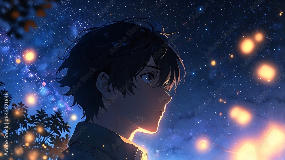 Handsome anime boy with beautiful view of clear sky in background, unique anime style wallpaper Handsome anime boy with beautiful view of clear sky in background, unique anime style wallpaper