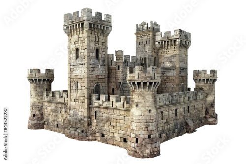 Fototapeta kuchenna High-resolution image of a stone medieval castle with towers and battlements, perfect for historical themes and architectural references.