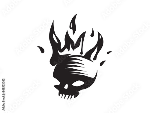 A skull head logo with a fire effect made in black and white and a spotlight effect
