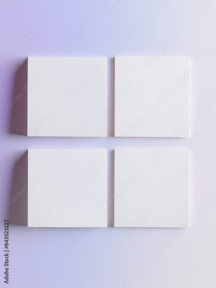 Four aligned blank white canvases on a pastel gradient background give a sleek, contemporary aesthetic Four aligned blank white canvases on a pastel gradient background give a sleek, contemporary aesthetic
