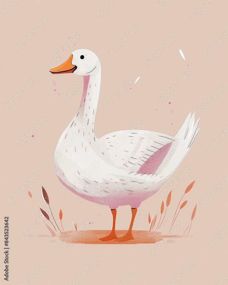 An adorable cartoon depiction of a goose with blushing cheeks and a minimalist style on a peach background An adorable cartoon depiction of a goose with blushing cheeks and a minimalist style on a peach background