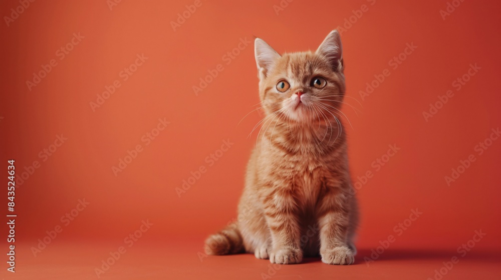 A cute Cat British Shorthair sitting on a solid background with space above for text, Generative AI A cute Cat British Shorthair sitting on a solid background with space above for text, Generative AI
