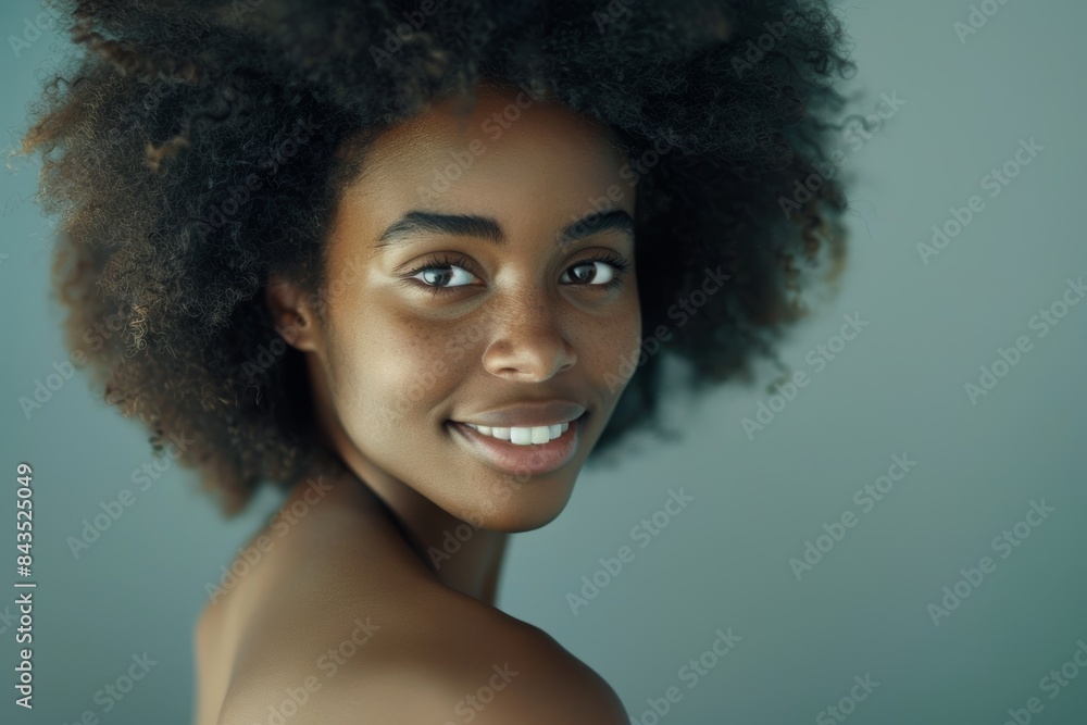 Black woman's face, skincare, and back on green background in studio. Cosmetics, beauty, and health of cheerful Nigerian model with glowing skin and natural beauty. Black woman's face, skincare, and back on green background in studio. Cosmetics, beauty, and health of cheerful Nigerian model with glowing skin and natural beauty.