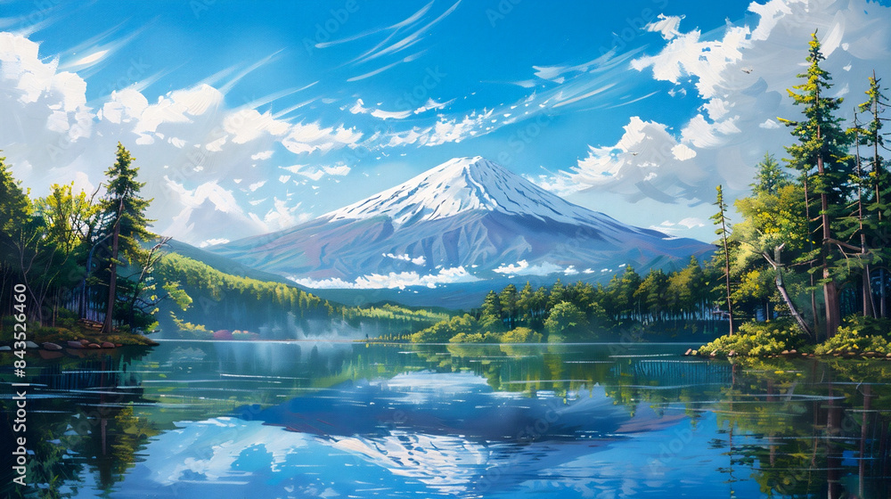 Fototapeta premium 油絵で描かれた自然と富士山
