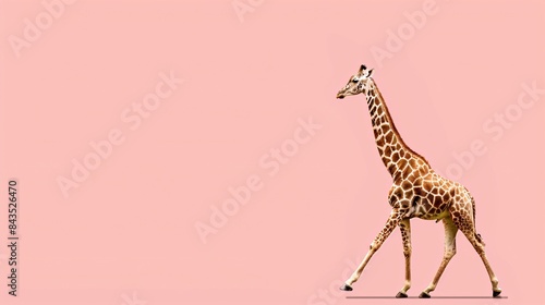 A cute Giraffe Andalusian Walking on a solid background with space above for text, Generative AI photo