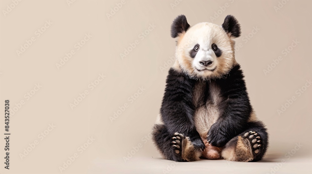 A cute Giant Panda sitting on a solid background with space above for text, Generative AI A cute Giant Panda sitting on a solid background with space above for text, Generative AI