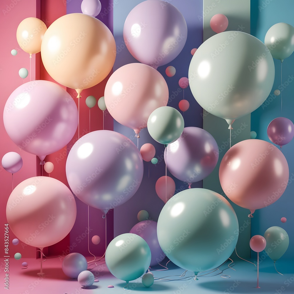 3D render illustration featuring a vibrant assortment of round balloons in various pastel colors and sizes, including light pink, mint green, lavender, and baby blue. colorful balloons background 3D render illustration featuring a vibrant assortment of round balloons in various pastel colors and sizes, including light pink, mint green, lavender, and baby blue. colorful balloons background