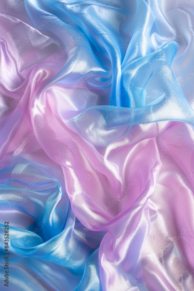 Fototapeta premium Luxurious waves of satin fabric displaying pink and blue tones, suitable for a high-end fashion concept
