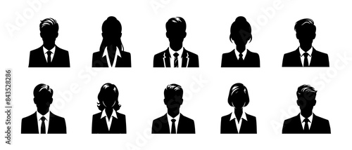 Professional businessman woman front view profile silhouette black filled vector Illustration icon