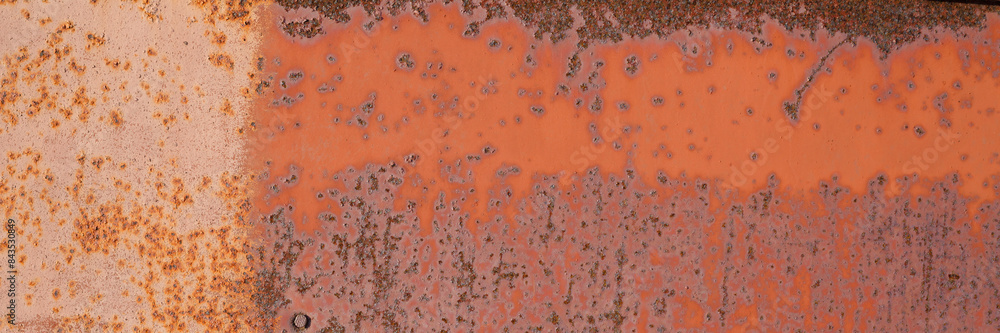 Old rusty metal texture. Rust on the surface of the iron wall. Panoramic background for grunge design. Old rusty metal texture. Rust on the surface of the iron wall. Panoramic background for grunge design.