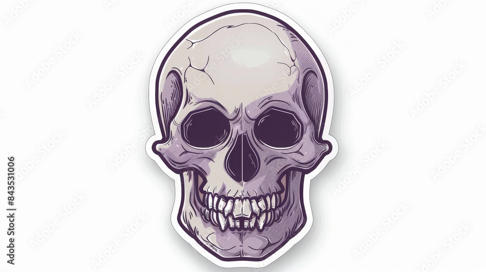 Fototapeta premium flat sticker design, human skul, death, thick bold white outline, white background, 16:9