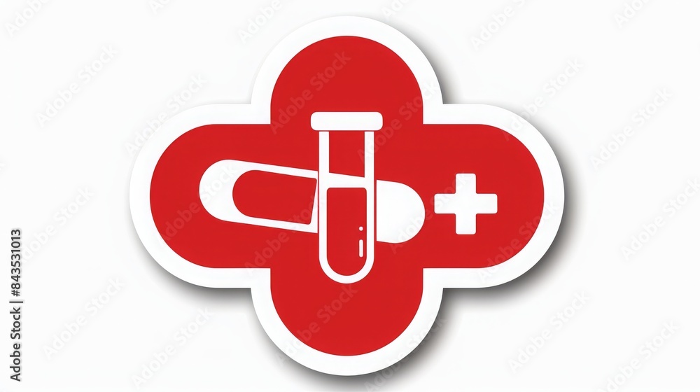 flat design, healthcare, test tubes, red icon color, white background, 16:9 flat design, healthcare, test tubes, red icon color, white background, 16:9