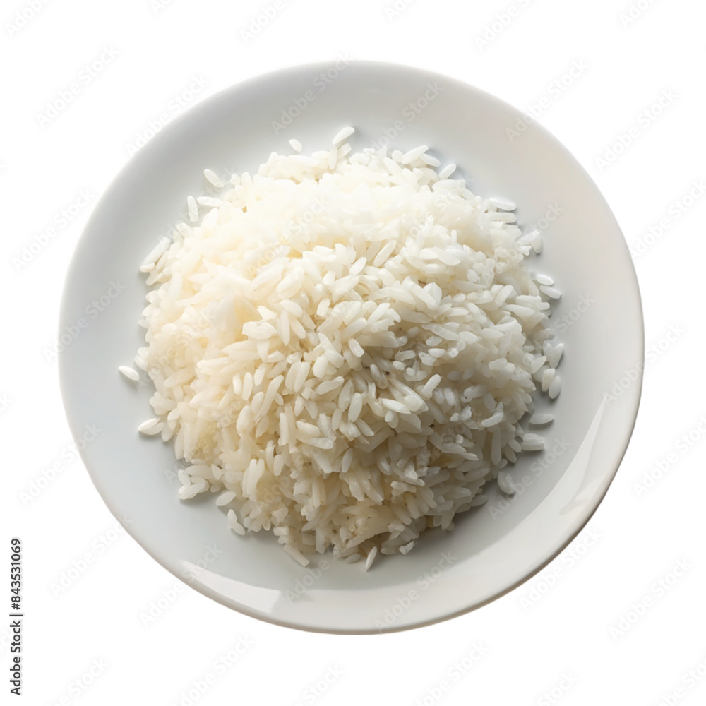 Rice on a white plate top view Isolated on transparent background Rice on a white plate top view Isolated on transparent background