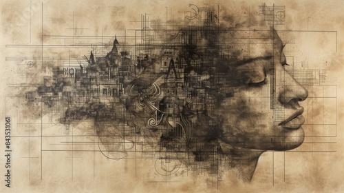 Wallpaper Mural Depression: An illustration showing a person in a state of sadness, despair, or a feeling of helplessness. ::1 blueprint drawing ::3 --no text --ar 16:9 --quality 0.5 Job ID: 0cc7de12-8ec4-4c55-a4c8 Torontodigital.ca