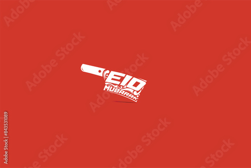 Eid Adha Written in Arabic. Vector of English Calligraphy text vector Knife.
Isolated on Red Background