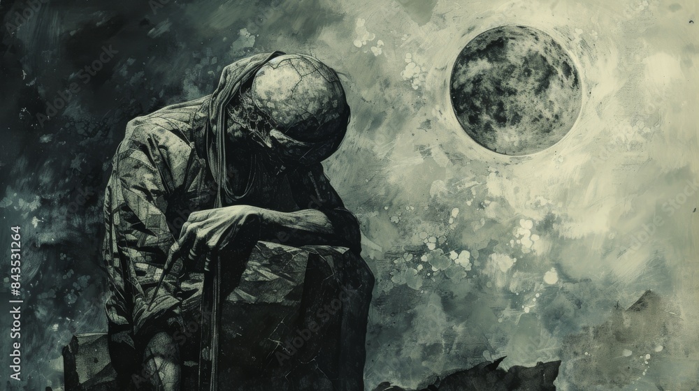 Dark and Gloomy Figure under the Moonlight. Close up Dark and Gloomy Figure under the Moonlight. Close up