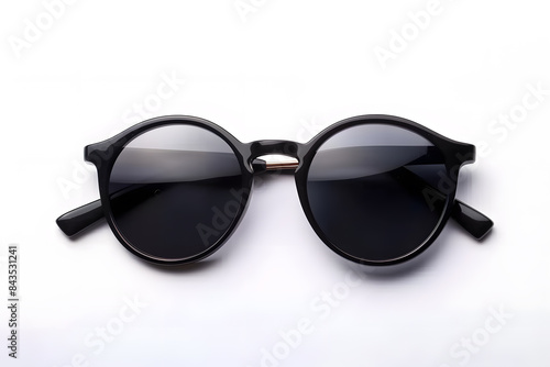Eleganccy czarni okulary przeciwsłoneczni odizolowywający na białym tle, odgórny widok