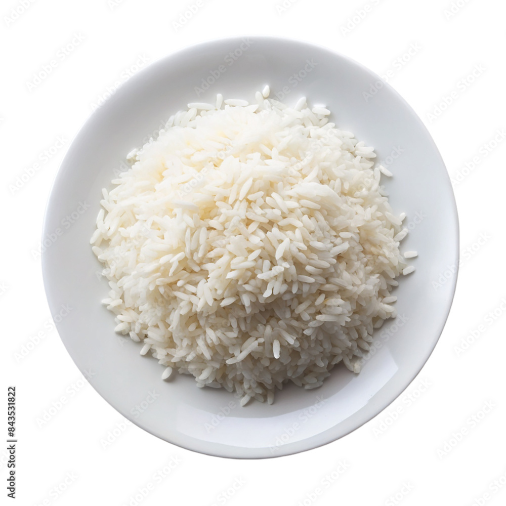 Rice on a white plate top view Isolated on transparent background Rice on a white plate top view Isolated on transparent background
