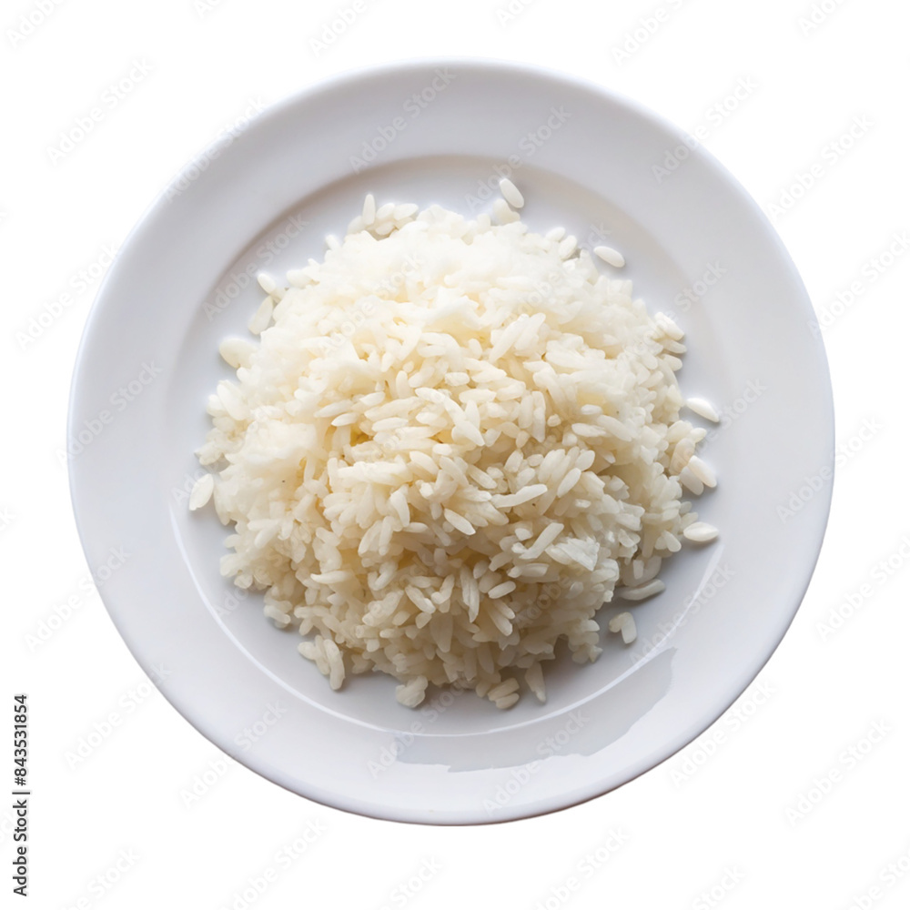 Rice on a white plate top view Isolated on transparent background Rice on a white plate top view Isolated on transparent background