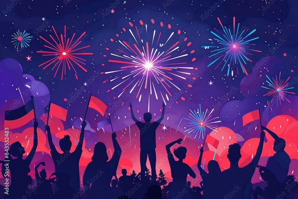 Crowd of people watching fireworks, 4th July, independence day Crowd of people watching fireworks, 4th July, independence day