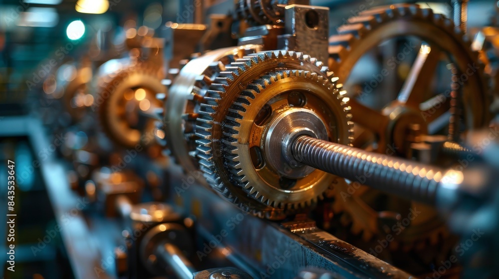 Precision in Motion,Industrial Mechanical Mechanism with Gears and Parts Producing Goods Precision in Motion,Industrial Mechanical Mechanism with Gears and Parts Producing Goods