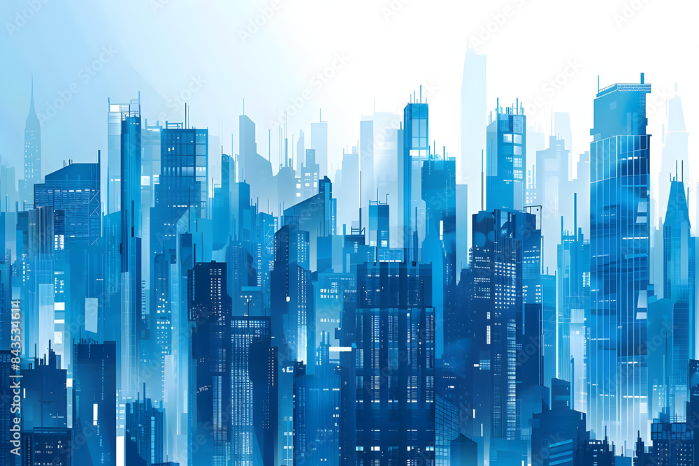 a vibrant, modern cityscape in shades of blue and grey illustrates a forward thinking approach to commerce and innovation. generative ai a vibrant, modern cityscape in shades of blue and grey illustrates a forward thinking approach to commerce and innovation. generative ai