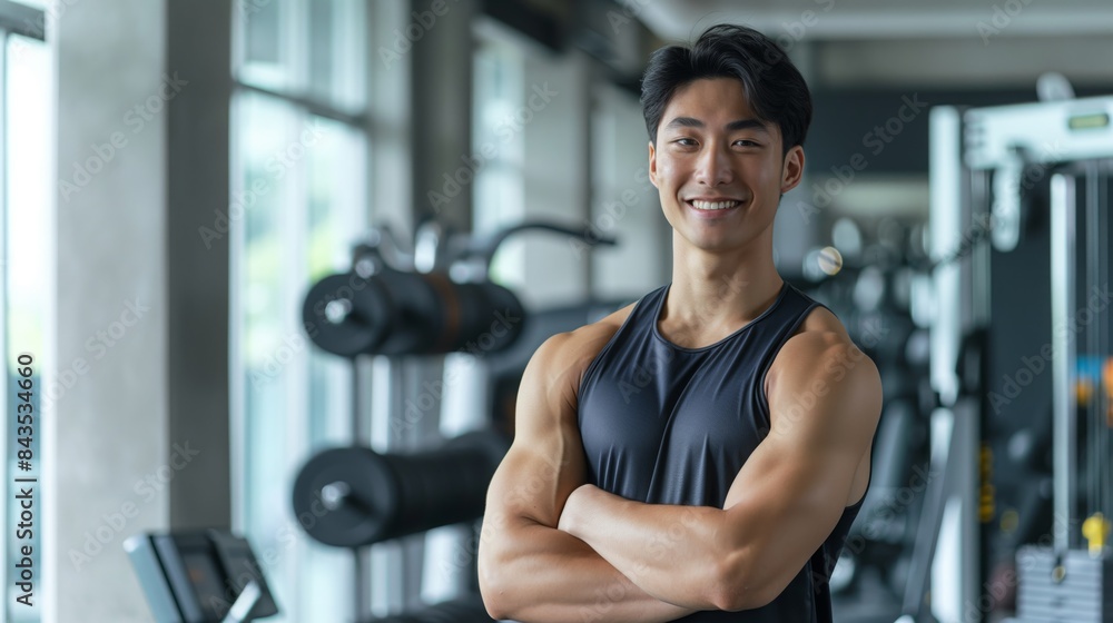 Japanese Male Fitness Trainer in Modern Gym Setting for Workout Inspiration and Health Promotion Japanese Male Fitness Trainer in Modern Gym Setting for Workout Inspiration and Health Promotion