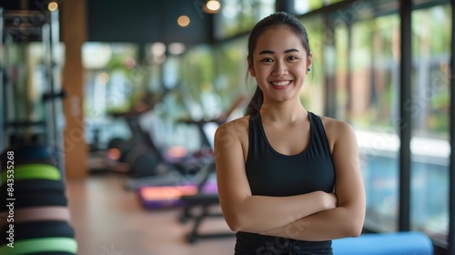 Smiling Indonesian Female Fitness Trainer in Modern Gym, Training and Exercise Concept for Health and Wellness Programs Free Download Smiling Indonesian Female Fitness Trainer in Modern Gym, Training and Exercise Concept for Health and Wellness Programs - GFXLoad