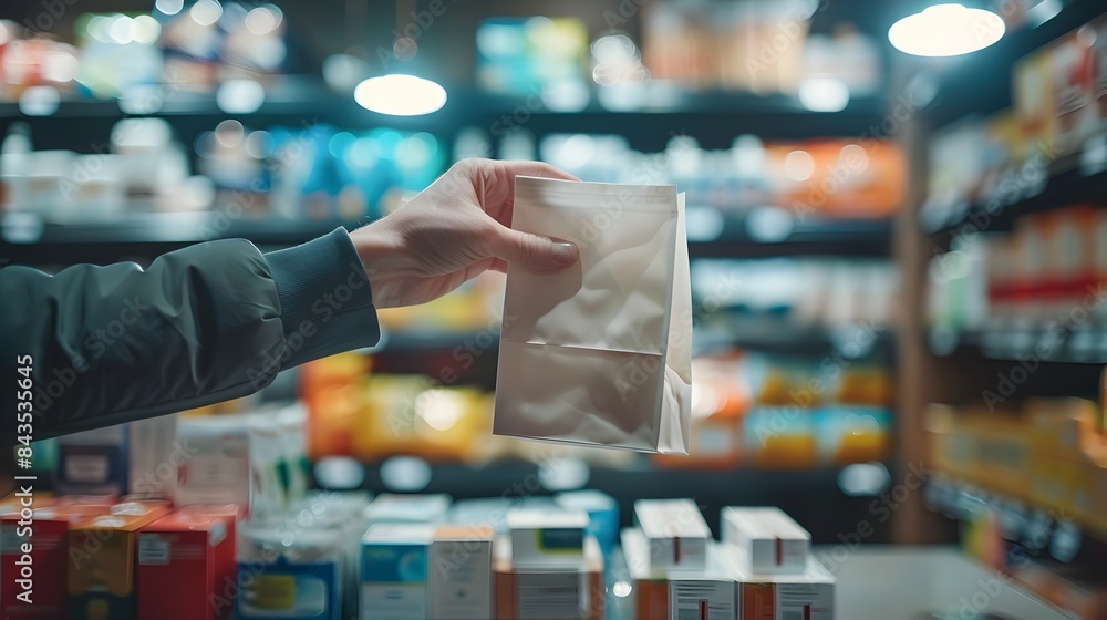 Obraz premium Hand Picking Up Prescription Bag - Shallow Depth of Field for Text