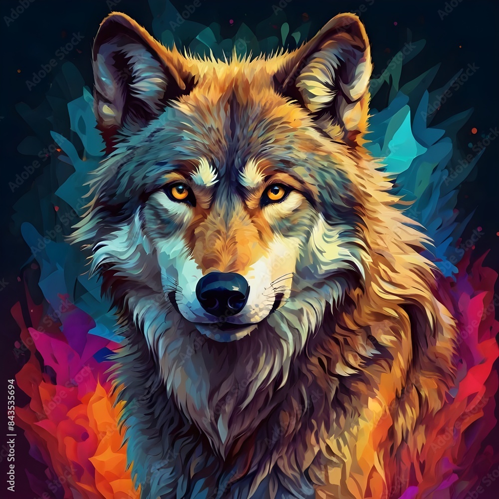 Wolf animal abstract wallpaper. Contrast background in vivid colors generative ai Generative AI Wolf animal abstract wallpaper. Contrast background in vivid colors generative ai Generative AI